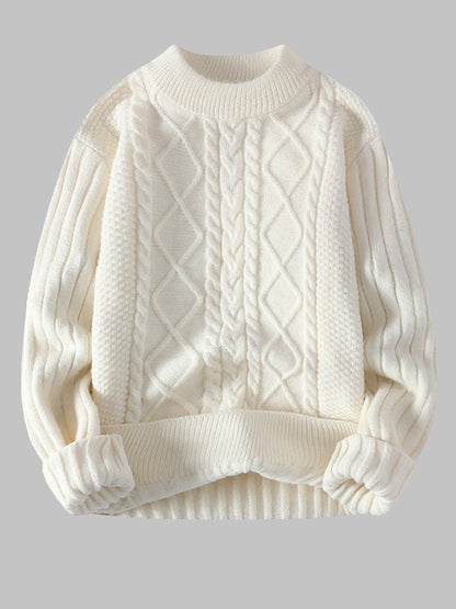 Lässiger Herrenpullover mit Stehkragen und Solid Cable