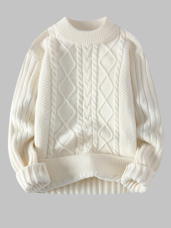 Lässiger Herrenpullover mit Stehkragen und Solid Cable