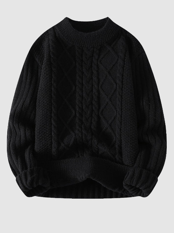 Lässiger Herrenpullover mit Stehkragen und Solid Cable