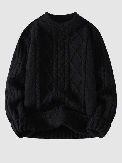 Lässiger Herrenpullover mit Stehkragen und Solid Cable