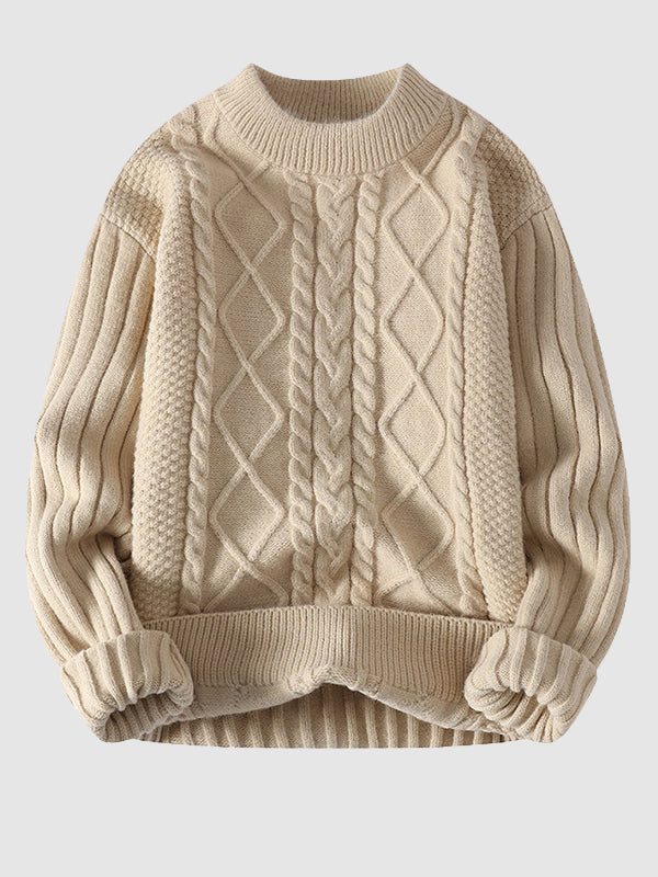 Lässiger Herrenpullover mit Stehkragen und Solid Cable