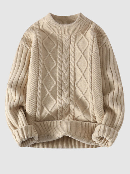 Lässiger Herrenpullover mit Stehkragen und Solid Cable