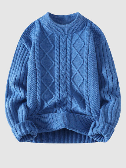 Lässiger Herrenpullover mit Stehkragen und Solid Cable