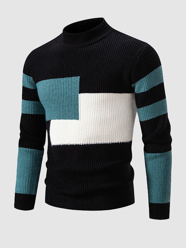 Herrenpullover mit Rundhalsausschnitt und Farbblockdesign