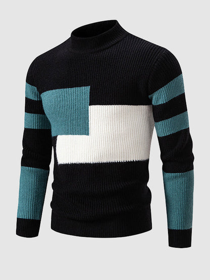 Herrenpullover mit Rundhalsausschnitt und Farbblockdesign