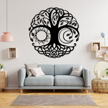 Sun and Moon Tree of Life Metal Wall Art
