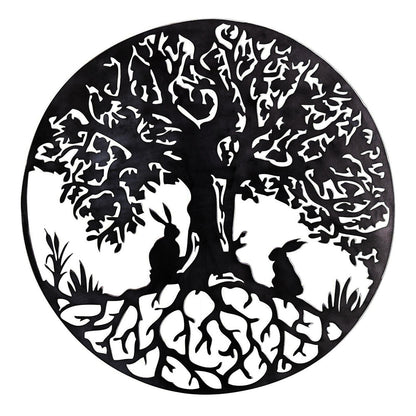 Two Rabbits and Tree of Life Metal Wall Art