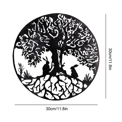 Two Rabbits and Tree of Life Metal Wall Art