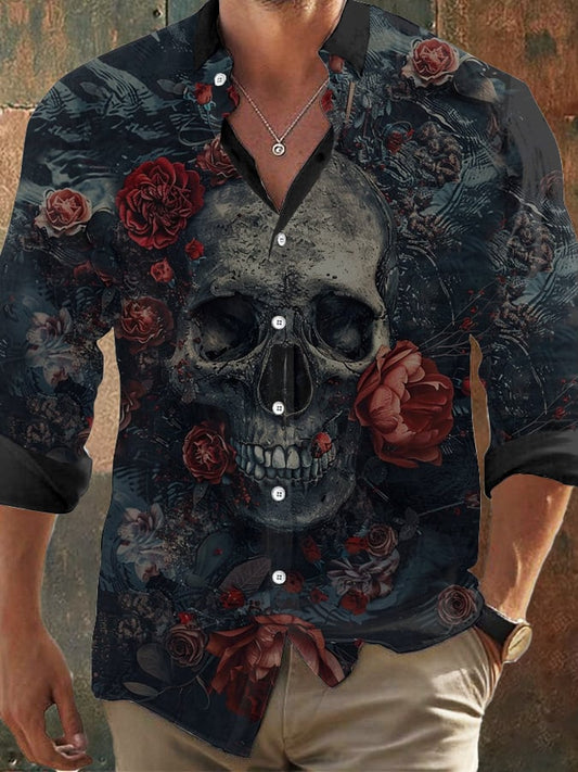 Herren Vintage Skull Faith Langarmhemd 