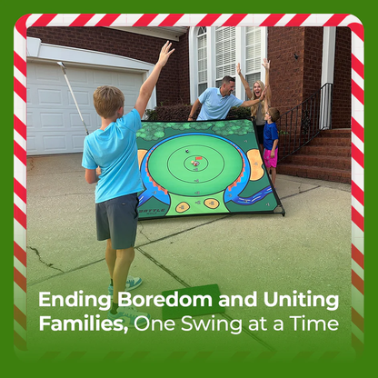 Battle Golf Game - Dual-Sided Mat, Realistic Course Design & Scoring System, Adjustable Height Clubs - Thick Grass-Like Chipping Mat for Indoor/Outdoor Family Golf Activity