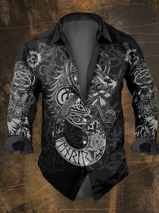 Langarmhemd für Herren mit Vintage-Wikinger-Print 