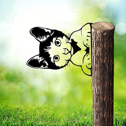 Cute Cat Peeping Animal Outdoor Metal Garden Art