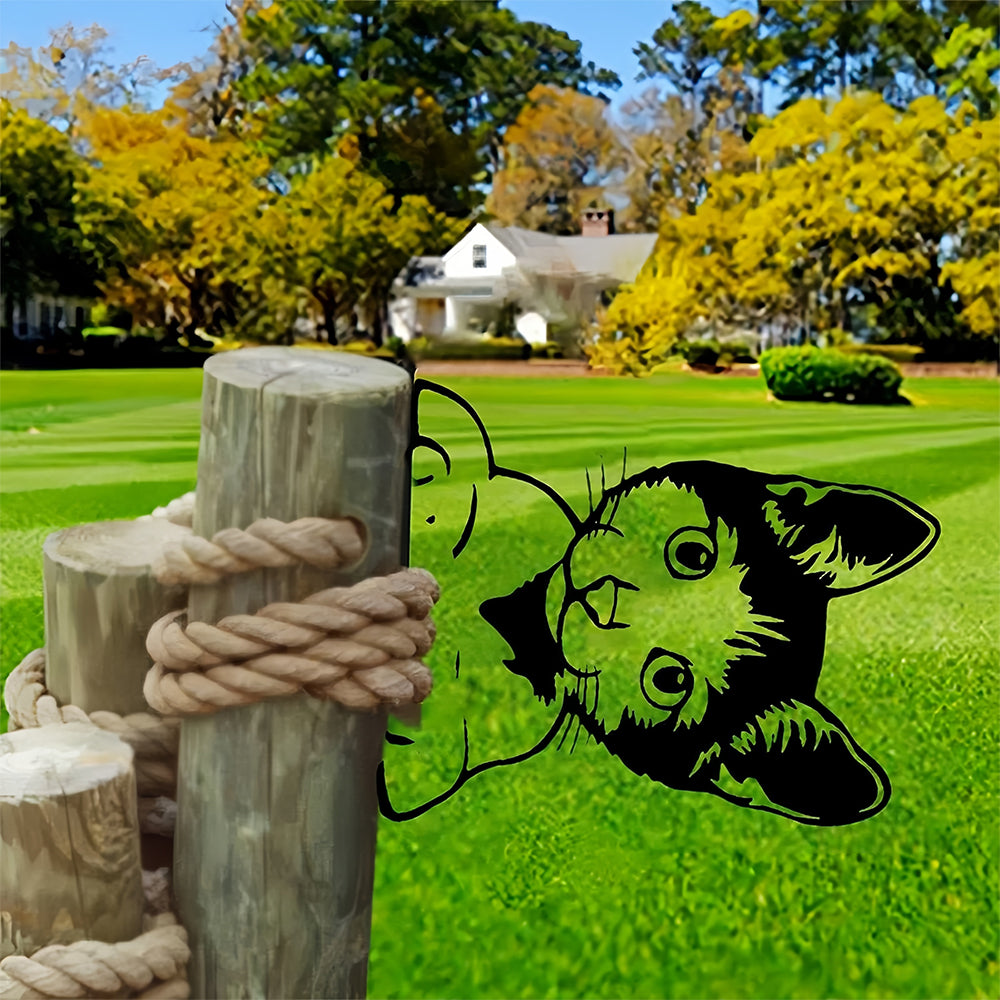 Cute Cat Peeping Animal Outdoor Metal Garden Art