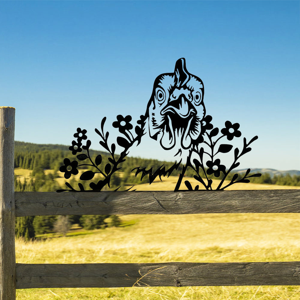 Chicken Farm Peeping Animal Outdoor Metal Garden Art