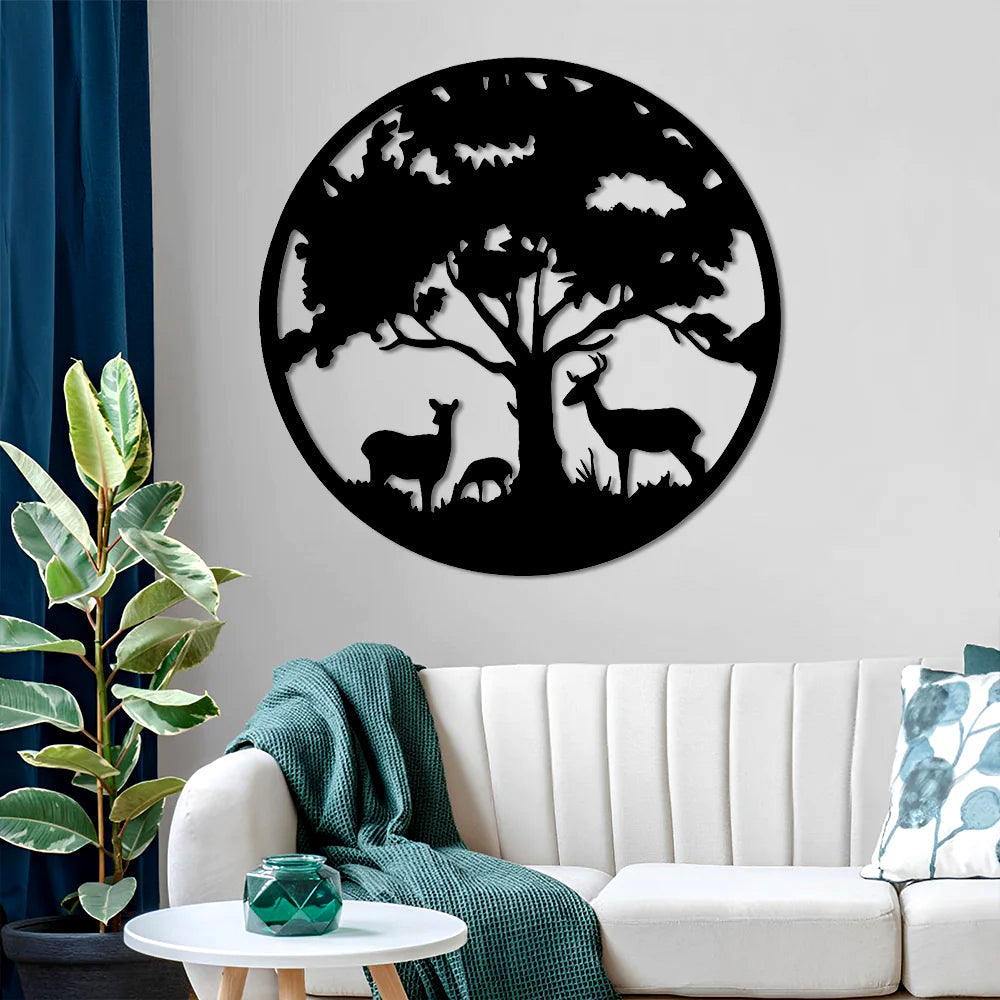 Metal Deer Decor Tree of Life Metal Wall Art