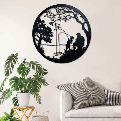 Father and Son Fishing Tree of Life Metal Wall Art Decoration