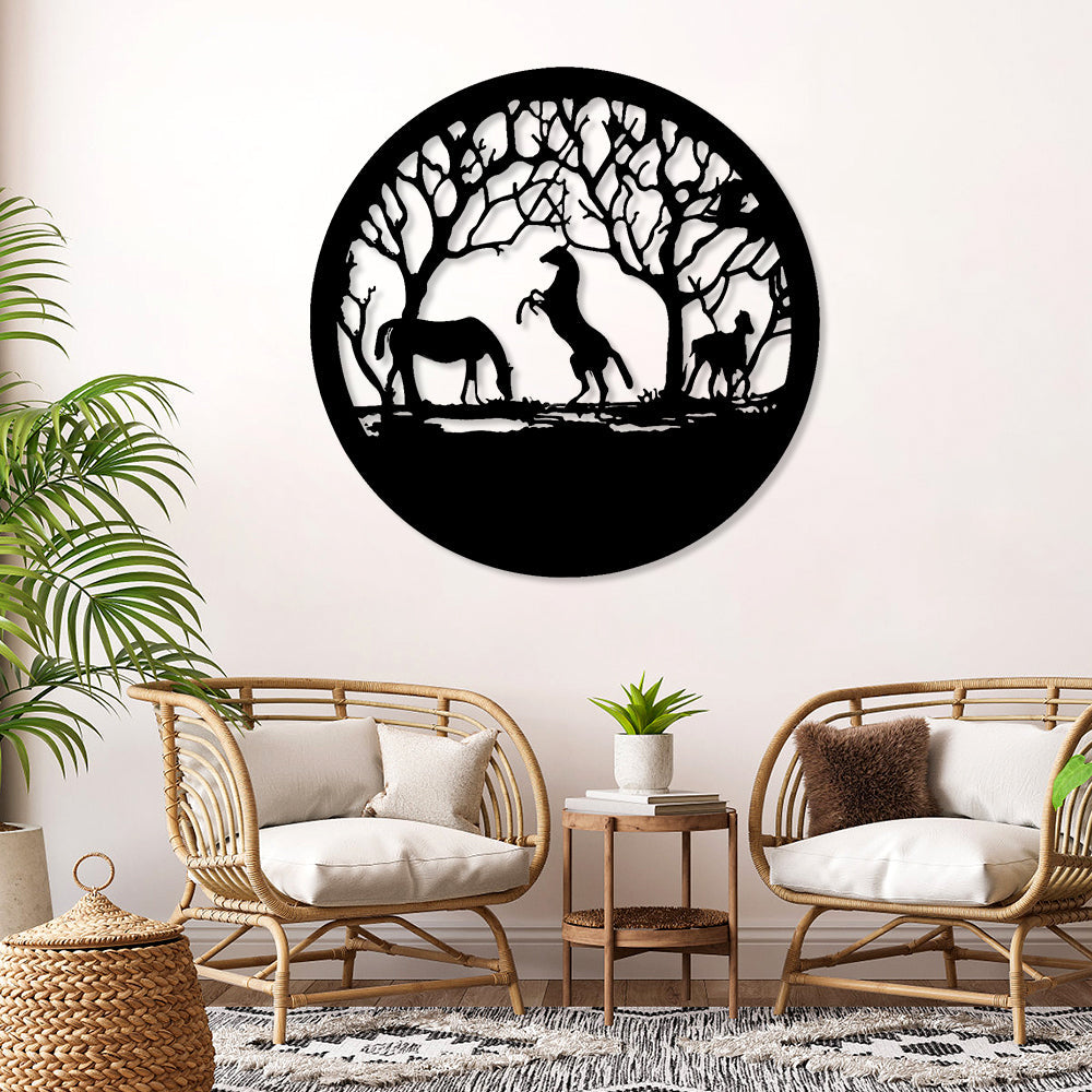 Three Horses Tree of Life Metal Wall Art