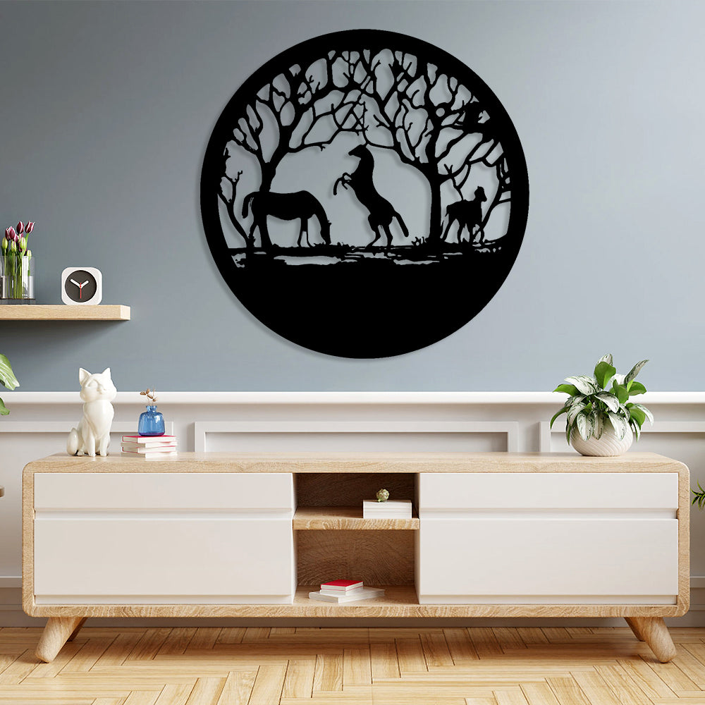 Three Horses Tree of Life Metal Wall Art