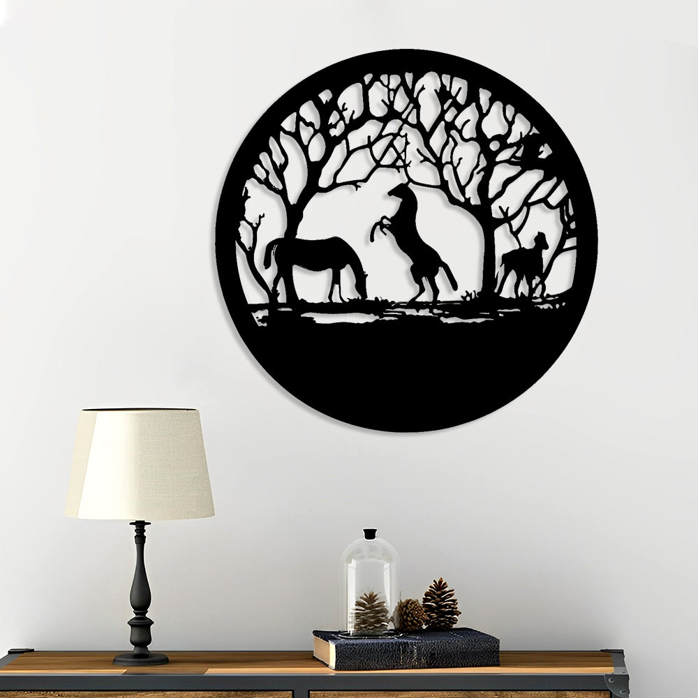 Three Horses Tree of Life Metal Wall Art