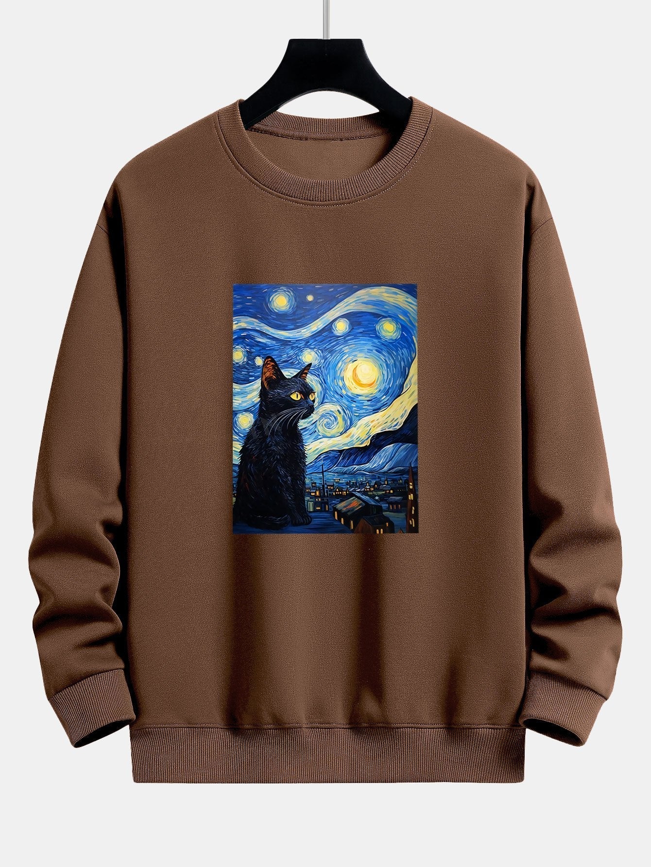 Relaxed Fit Sweatshirt mit Katzen-Print und Sternenhimmel