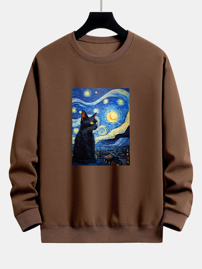Relaxed Fit Sweatshirt mit Katzen-Print und Sternenhimmel