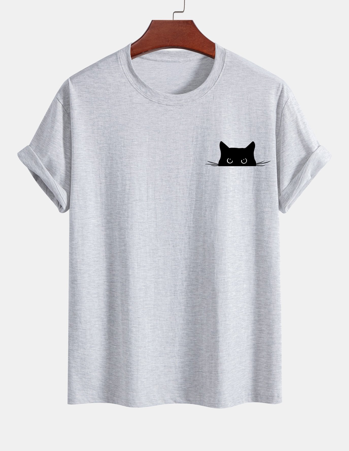 Schwarzes Baumwoll-T-Shirt mit Katzen-Print in normaler Passform