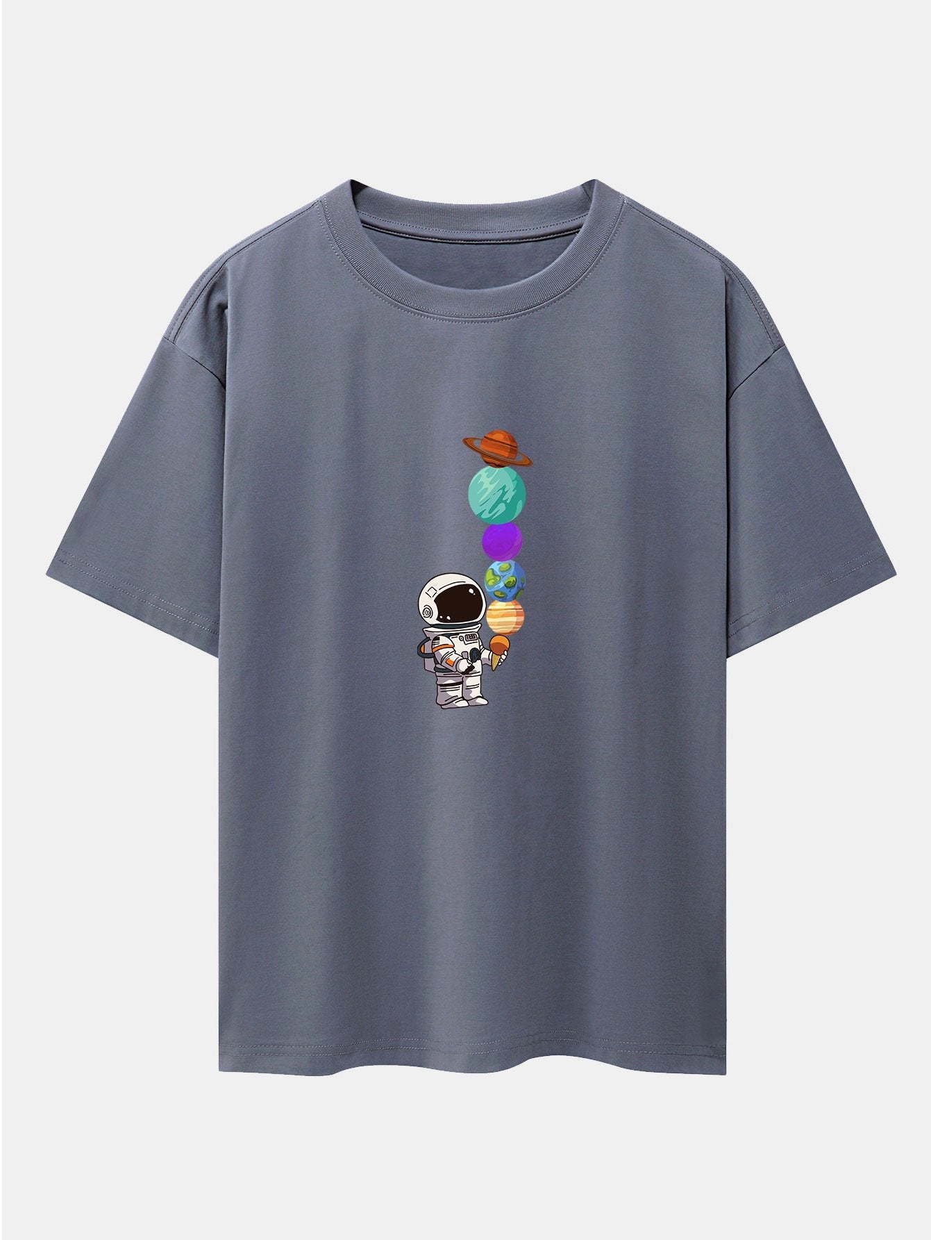 Oversize-T-Shirt mit überschnittener Schulter und Planet-Astronaut-Print