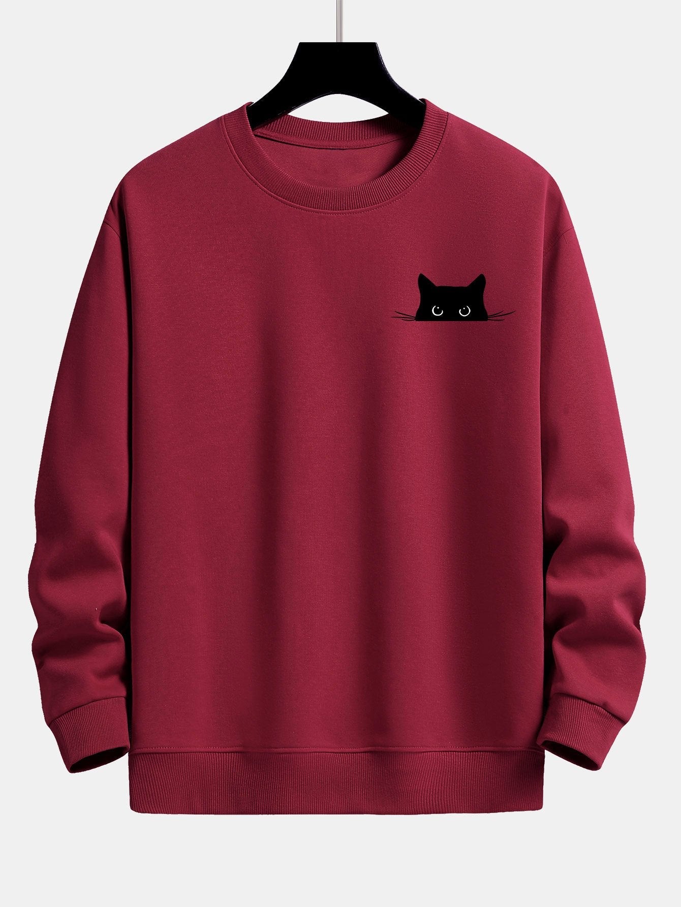 Schwarzes Relaxed Fit Sweatshirt mit Katzen-Print