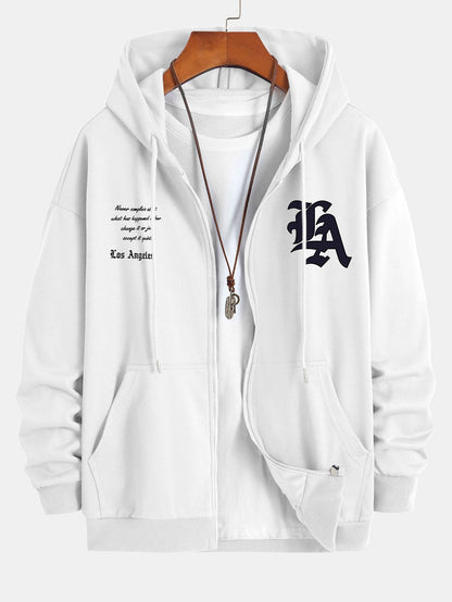 Los Angeles Slogan Print Relax Fit Zip Hoodie
