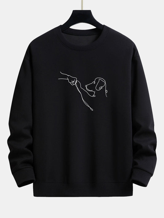 Dog Line Drawing Print Relax Fit Sweatshirt