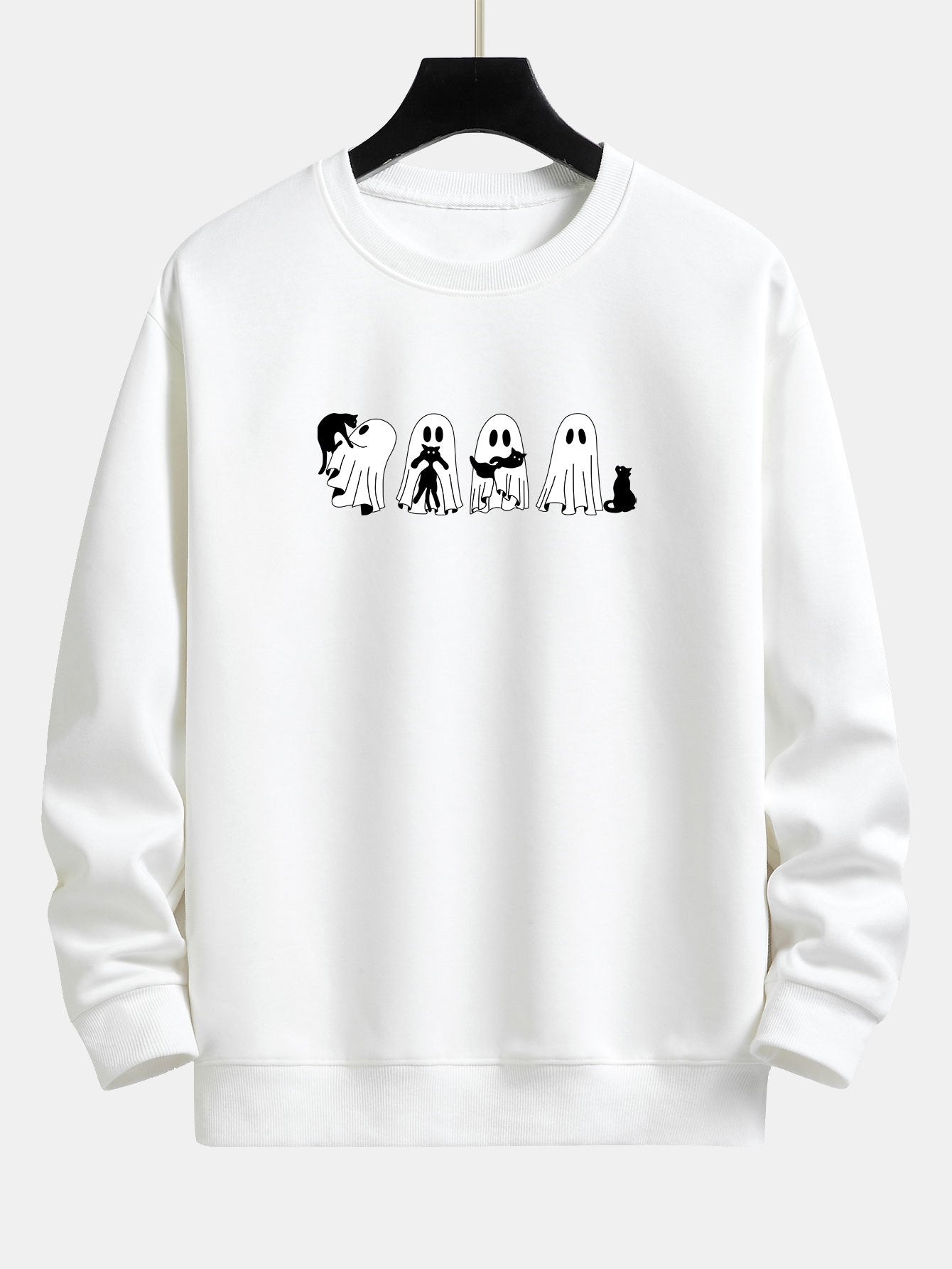 Schwarzes Relaxed Fit Sweatshirt mit Katzengeist-Print