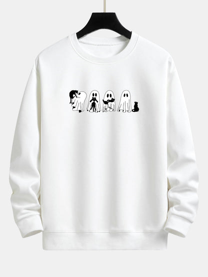 Schwarzes Relaxed Fit Sweatshirt mit Katzengeist-Print