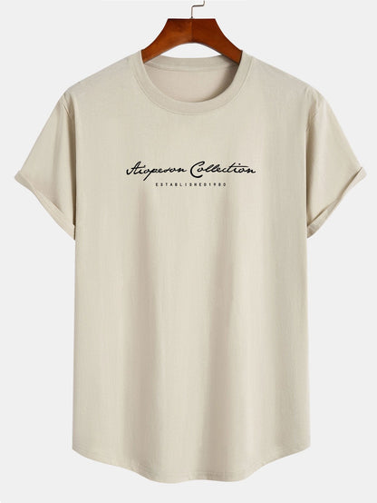 T-Shirt aus Baumwolle mit Bogensaum und Slogan-Print