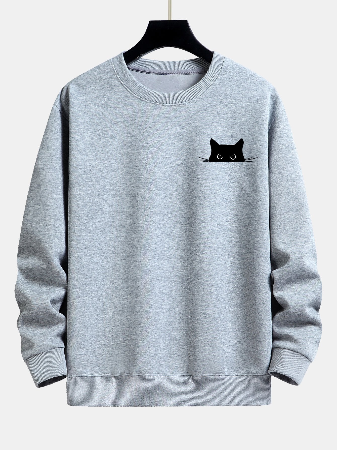 Schwarzes Relaxed Fit Sweatshirt mit Katzen-Print