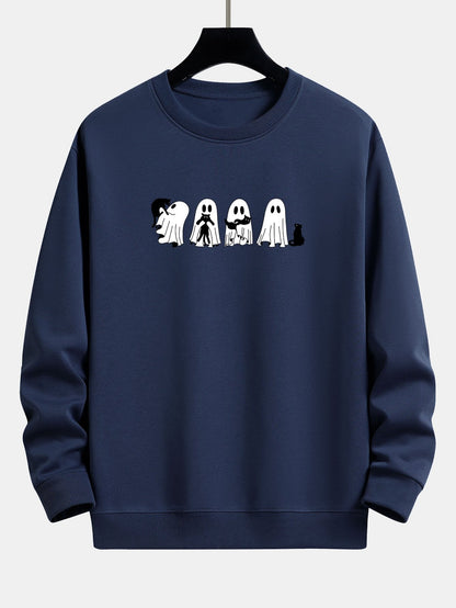 Schwarzes Relaxed Fit Sweatshirt mit Katzengeist-Print