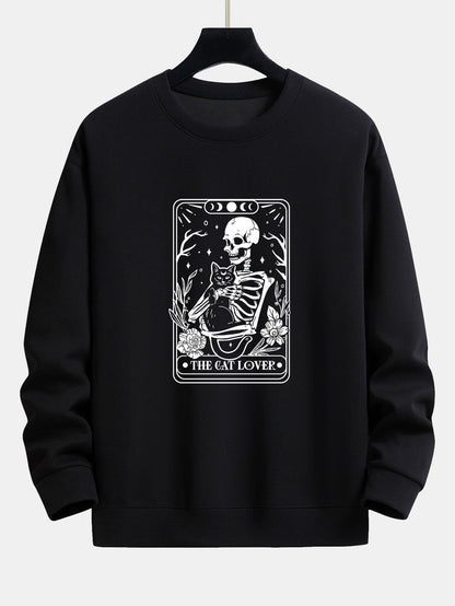Cat Skeleton Print Relax Fit Sweatshirt