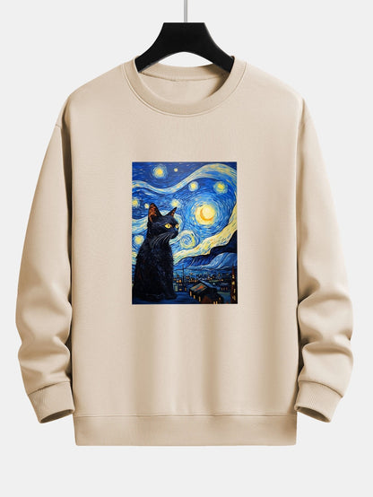 Relaxed Fit Sweatshirt mit Katzen-Print und Sternenhimmel