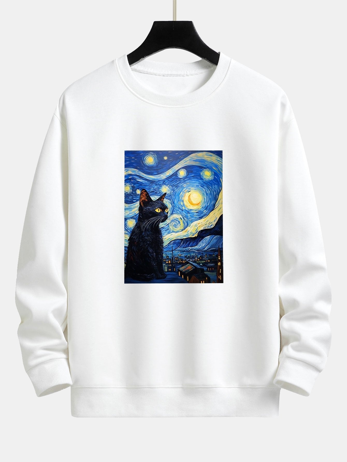 Relaxed Fit Sweatshirt mit Katzen-Print und Sternenhimmel