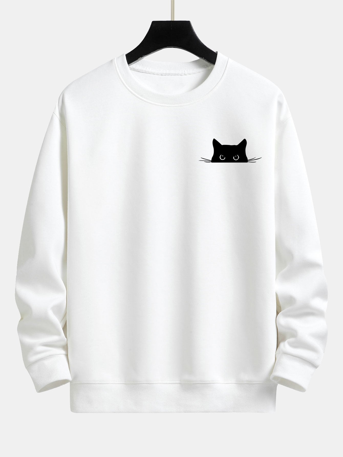 Schwarzes Relaxed Fit Sweatshirt mit Katzen-Print