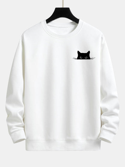 Schwarzes Relaxed Fit Sweatshirt mit Katzen-Print