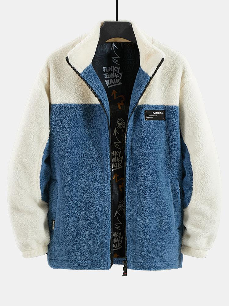 Teddy Fleece Patchwork Zip Up Jacket