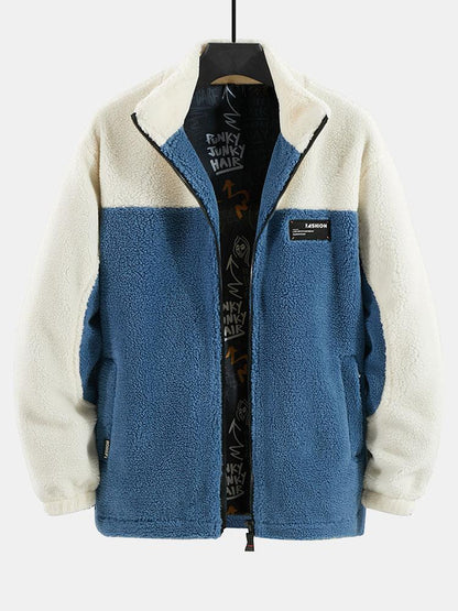Teddy Fleece Patchwork Zip Up Jacket