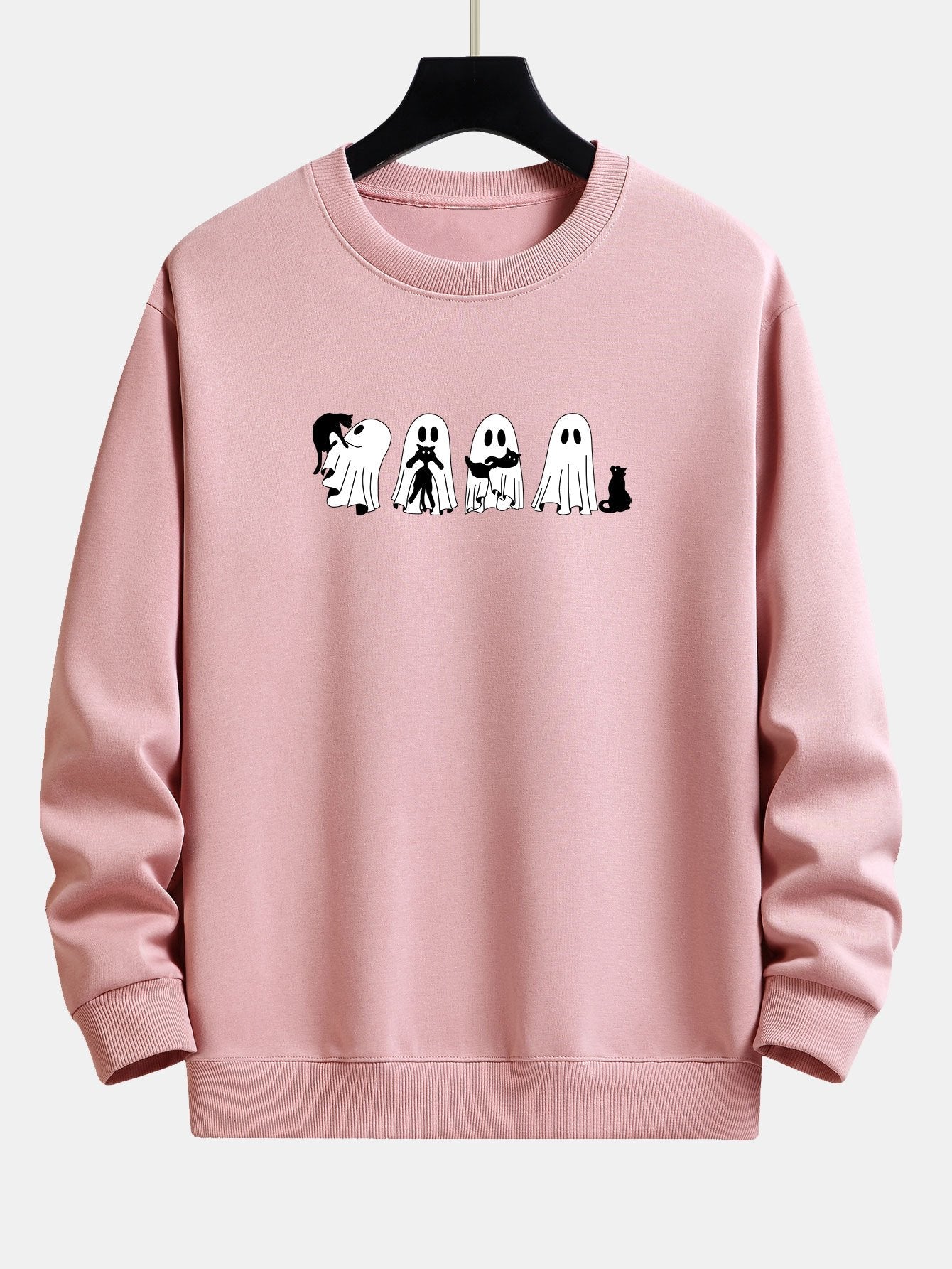 Schwarzes Relaxed Fit Sweatshirt mit Katzengeist-Print