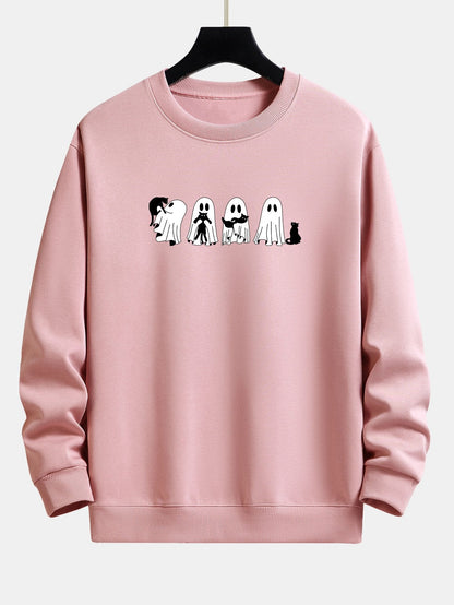 Schwarzes Relaxed Fit Sweatshirt mit Katzengeist-Print