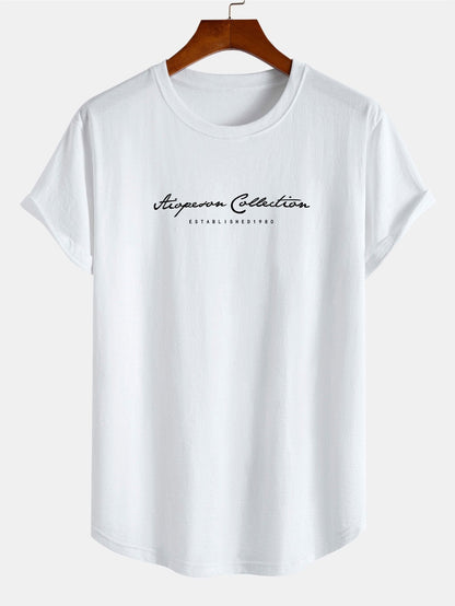 T-Shirt aus Baumwolle mit Bogensaum und Slogan-Print