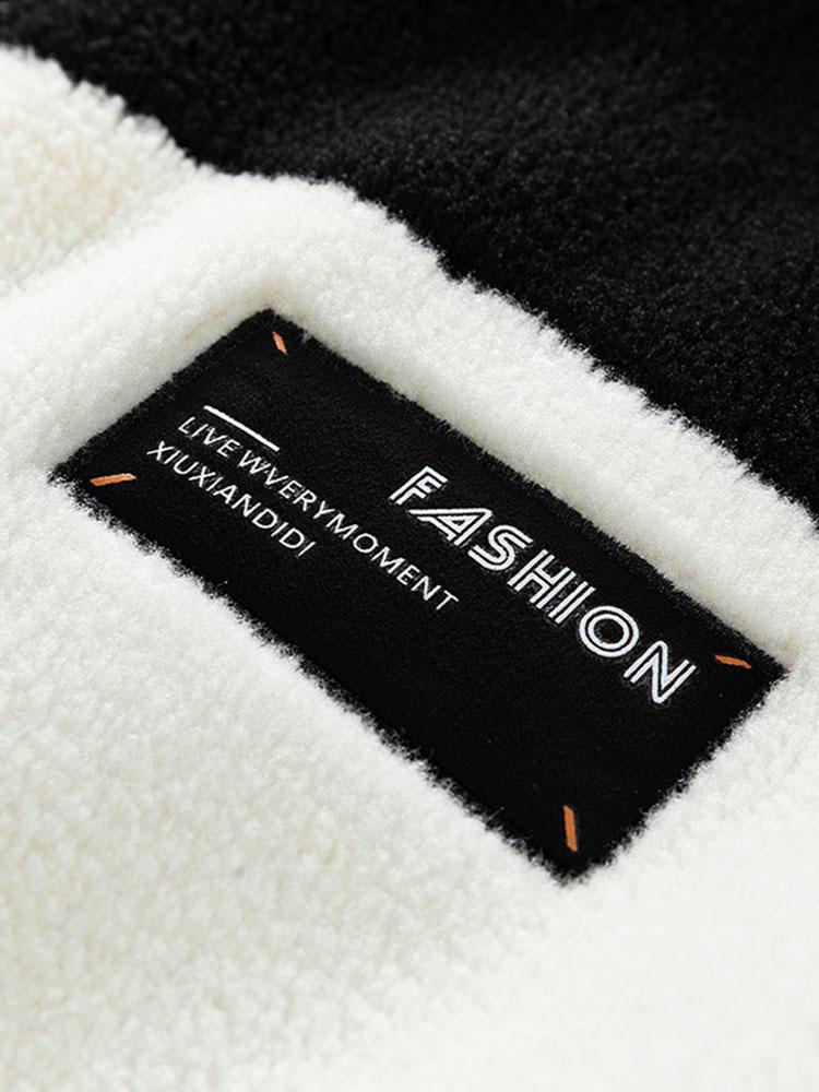 Teddy Fleece Patchwork Zip Up Jacket