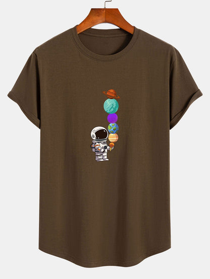 Planet Astronaut Print Cotton Arc Hem T-Shirt