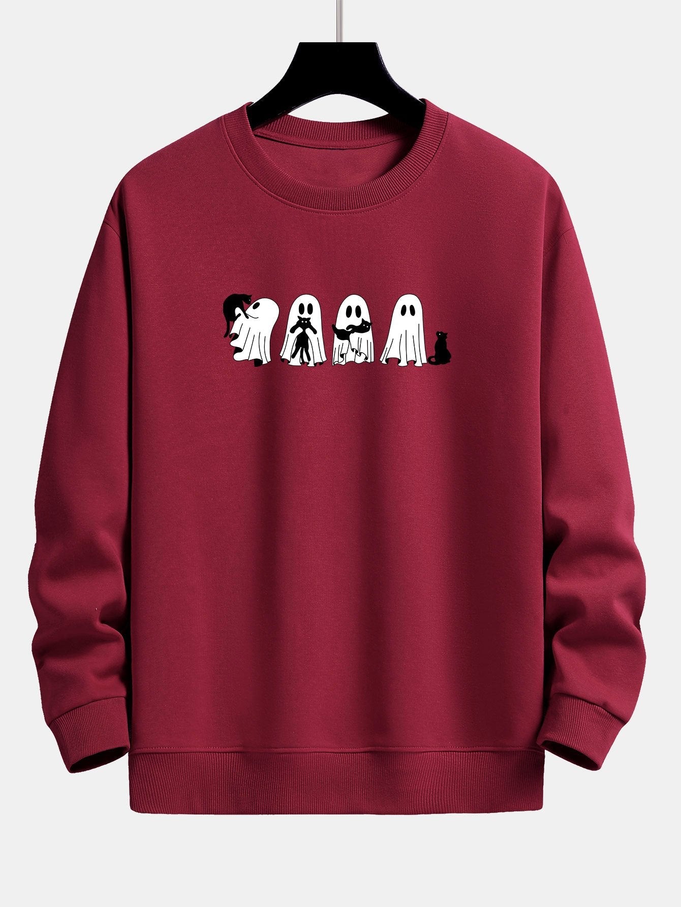 Schwarzes Relaxed Fit Sweatshirt mit Katzengeist-Print