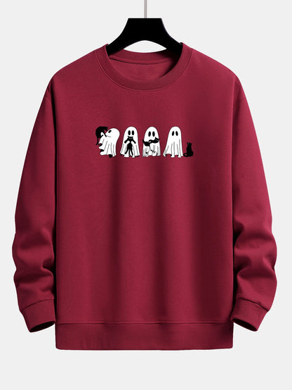 Schwarzes Relaxed Fit Sweatshirt mit Katzengeist-Print