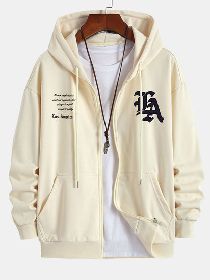 Los Angeles Slogan Print Relax Fit Zip Hoodie